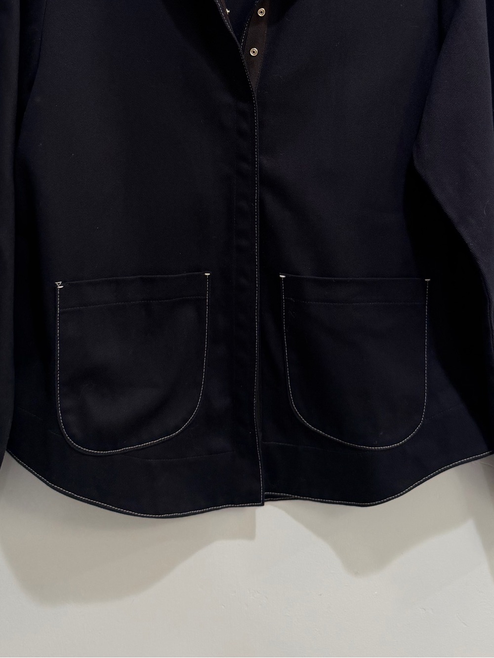 Vintage 90s Minimalist Navy Workwear Jacket USA Made Cotton Chore Coat Snap Up S - Picture 7 of 13